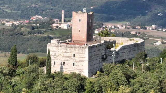 Spinning view of italian castle romeo and juliette aerial