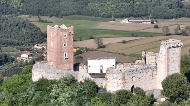 Spinning view of italian castle romeo and juliette aerial