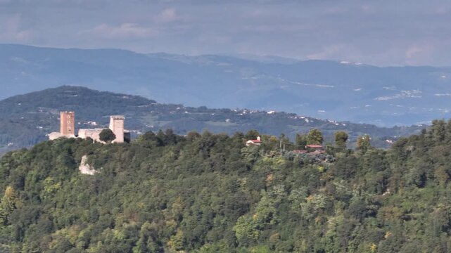 Spinning view of italian castle romeo and juliette aerial