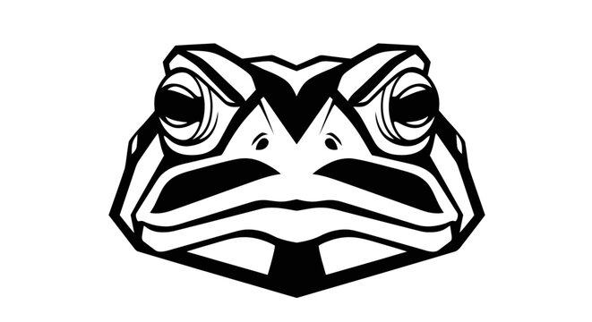 Stylized Frog Face Illustration - Black and White Vector Art