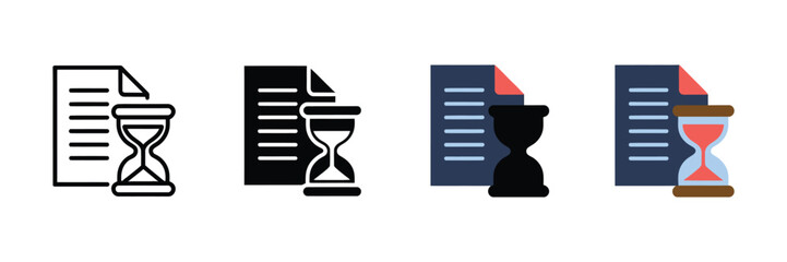 Fototapeta premium Set of document with hourglass icons, pending file symbol, waiting time sign, vector illustration