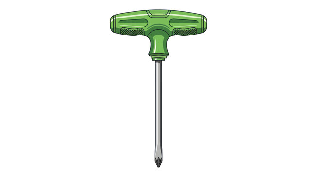 Green T-Handle Screwdriver Tool Isolated on White Background