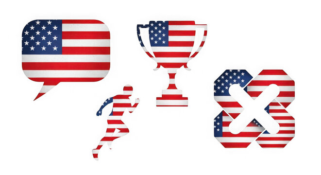 Three flags with speech bubble icons in front of them symbolizing communication or global exchange. isolated on transparent background