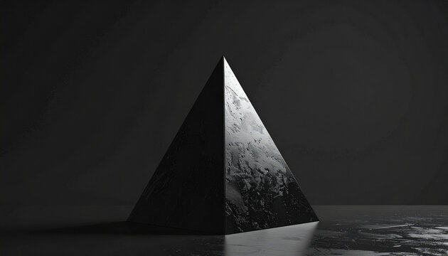 Pyramid structure with marble texture on dark surface