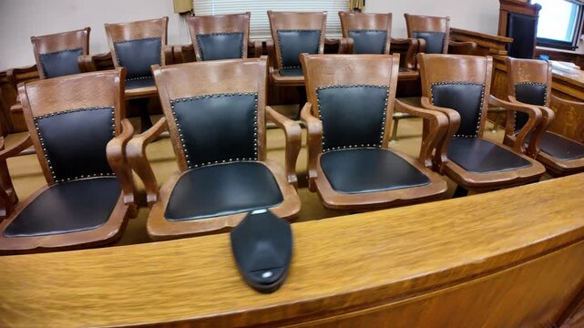 Jury seats in courtroom in the historic Hocking County Courthouse