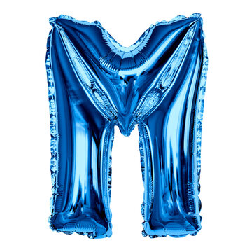 Blue alphabet M png clipart, foil balloon letter, transparent background