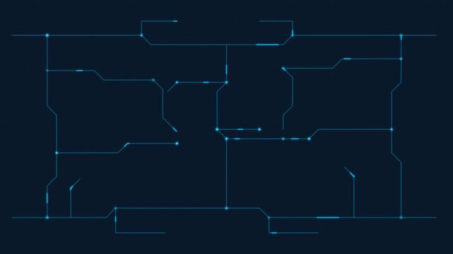 Circuit board animation with glowing nodes and pulses