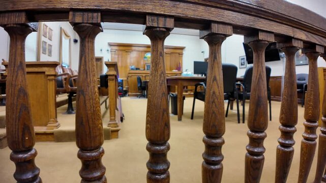 Gimbal wideshot of courtroom in the historic Hocking County Courthouse