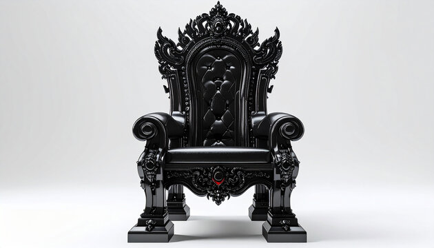 Ornate black throne chair with intricate carvings isolated