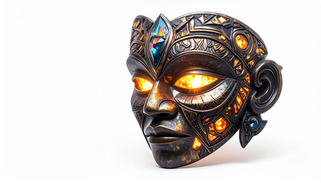 Intricate decorative mask with glowing eyes isolated
