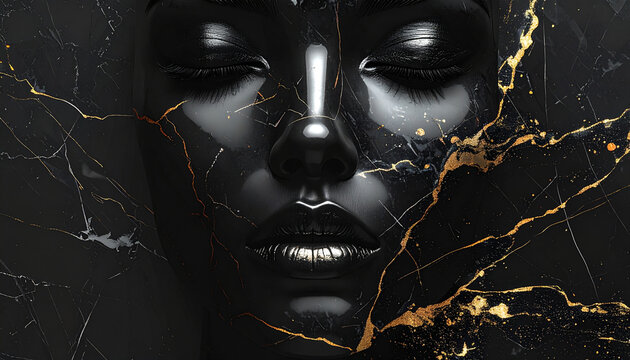 Closeup face with closed eyes and marble effect