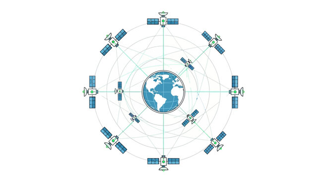 Global Satellite Network Orbiting Earth
