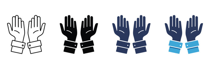 Fototapeta premium Set of praying hands icons, open palms gesture, religious prayer or pleading concept, vector illustration