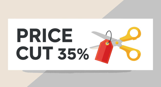 Price cut 35 percent with scissors and red tag.