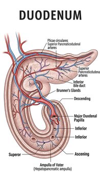 Anatomical diagram of human duodenum structure.