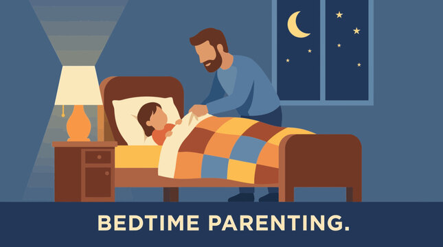 Father Tucking In Child at Night &ndash; Bedtime Parenting
