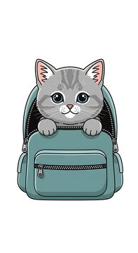 Cute cartoon raccoon peeking from a teal backpack.