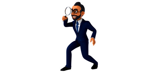 Obraz premium HR, job, hire, searching, inspection, investigation, businessman holding a magnifying glass his hand PNG on Transparent background