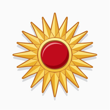 Golden Sun Emblem with Red Gemstone