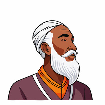 Illustration of an elderly Sikh man with a white turban and beard