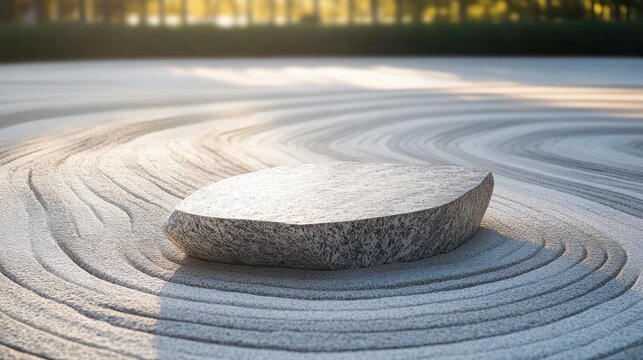 Tranquil Zen Garden with Minimalist Stone and Soft Morning Light