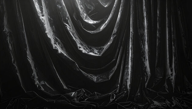 Dark dramatic curtains with shiny folds and creases