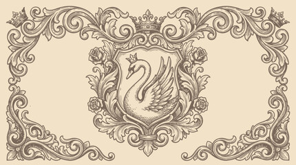 Ornate vintage vector frame with antique floral ornaments, baroque swirls, and decorative border elements for elegant wallpaper design © Alizay sports