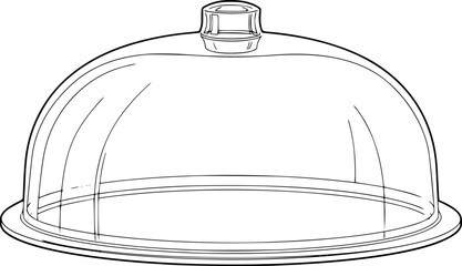 Simple line of a clear glass dome cover with handle white background transparent © Rifat