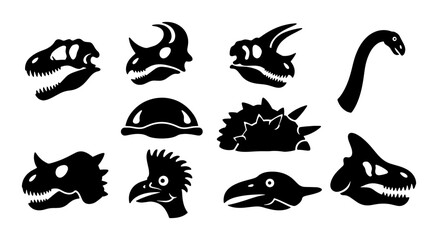 Dinosaur Silhouettes Collection, Prehistoric Creature Icons, Jurassic Era Animal Heads Vector Set, Paleontology Graphic Elements © Imran