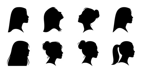Diverse Female Silhouettes Collection, Elegant Profile Portraits, Modern Woman Head Icons, Minimalist Vector Graphics for Beauty and Fashion Concepts © Imran
