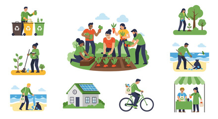 Naklejka premium People engaging in eco friendly activities.