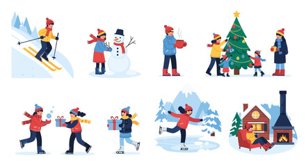 Fototapeta premium People Enjoying Winter Holiday Activities Outdoors.