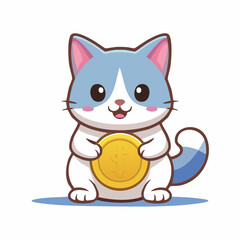 Fototapeta premium Cute Cat Holding Gold Coin