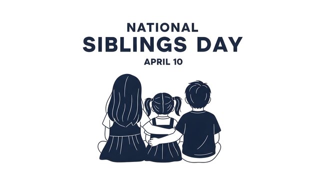 National siblings day, april 10, illustration of three siblings sitting together
