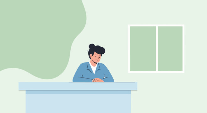 Person working at desk in office with window