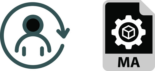 Obraz premium Autodesk Maya File Format Icon Set with User Profile Lifecycle Update Loop and Cog Configuration Graphics
