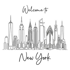 Fototapeta premium New York City Skyline Continuous Line Art Illustration