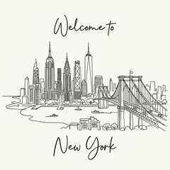 Fototapeta premium New York City Skyline Illustration: Urban Scenery Welcome Concept