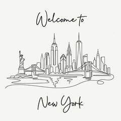 Obraz premium New York City Skyline Illustration, Line Art, Welcome to NYC