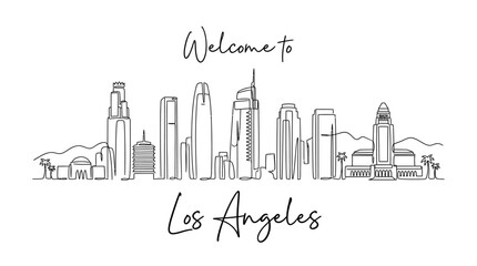 Fototapeta premium Los Angeles City Skyline Illustration - Welcome Sign