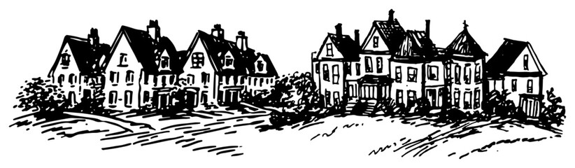 Naklejka premium Victorian mansions and historic residential buildings hand drawn vintage vector sketch style