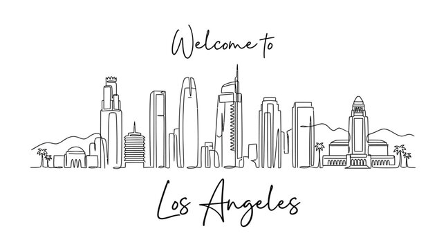 Los Angeles City Skyline Illustration - Welcome Sign