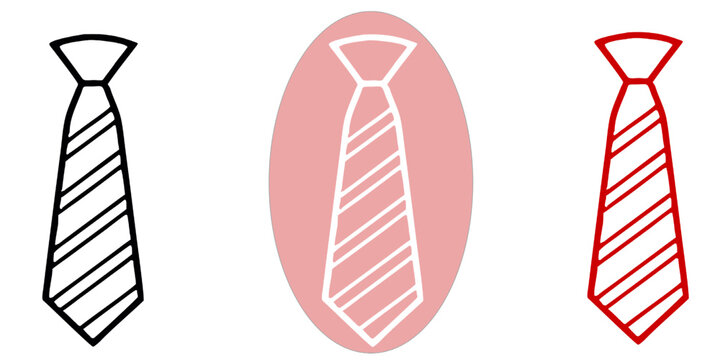 Professional striped necktie icon collection showcasing multiple color variations and line art styles for corporate business design