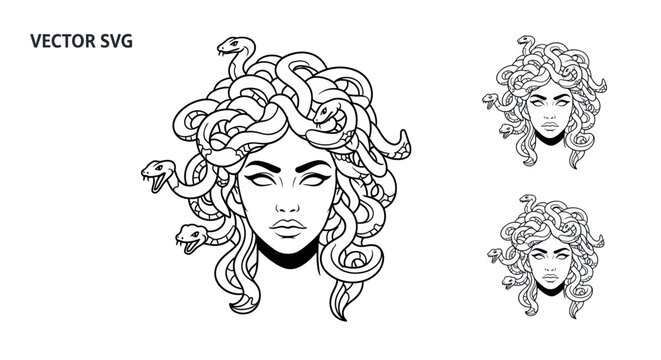 Medusa Gorgon Vector Art - Mythological Greek Monster Head with Snakes
