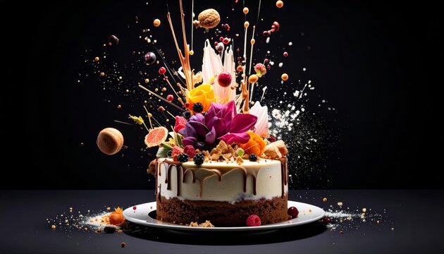 Spectacular Gravity-Defying Chocolate Cake Explosion of Berries and Edible Decorations