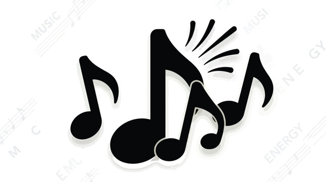 Musical notes and symbols for sound and melody with treble clef, bass clef
