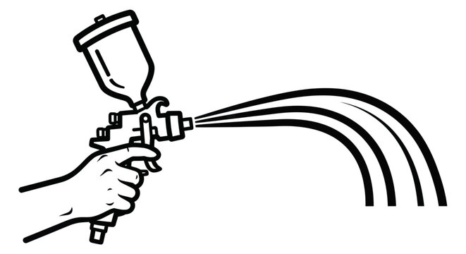 Hand holding spray gun painting rainbow colors, illustration