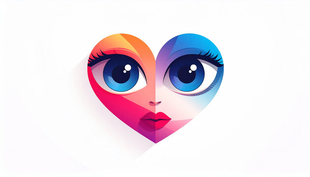 Heart Shaped Face with Big Blue Eyes and Colorful Gradient