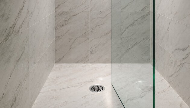 Modern marble shower with glass door featuring clean lines and sleek design veining elegant