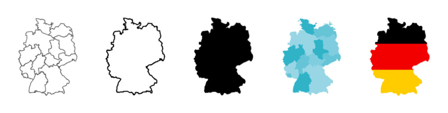 Set of Germany map icons in various styles, flat vector illustration